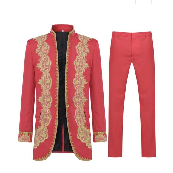 CloudStyle Slim Fit Men's XL Royal Style Red Gold Tuxedo Holiday Wedding Cruise - Picture 2 of 16